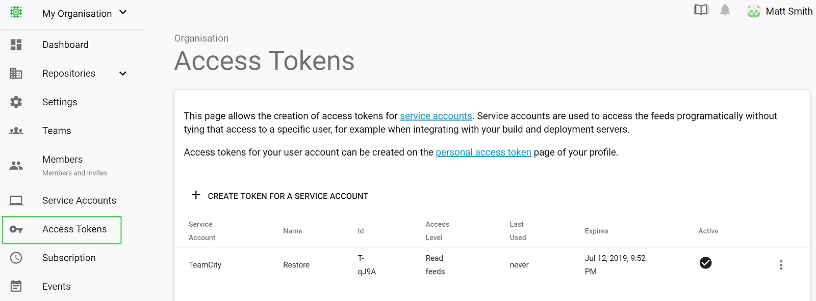 Service account access tokens