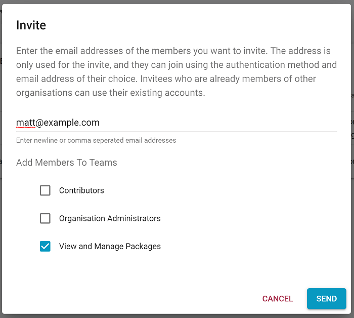 Invite members dialog