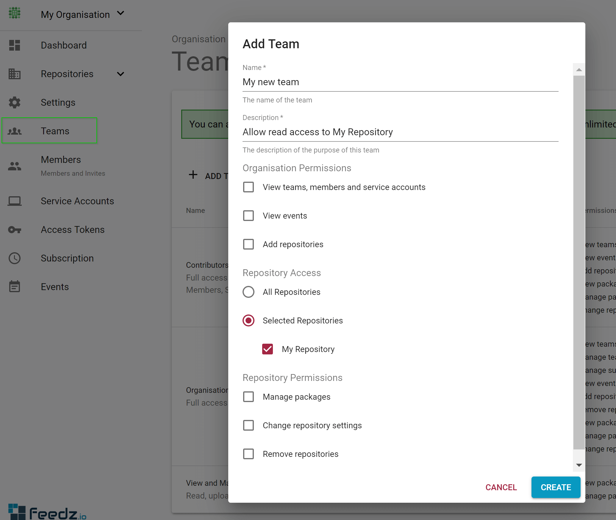 Team permissions configuration