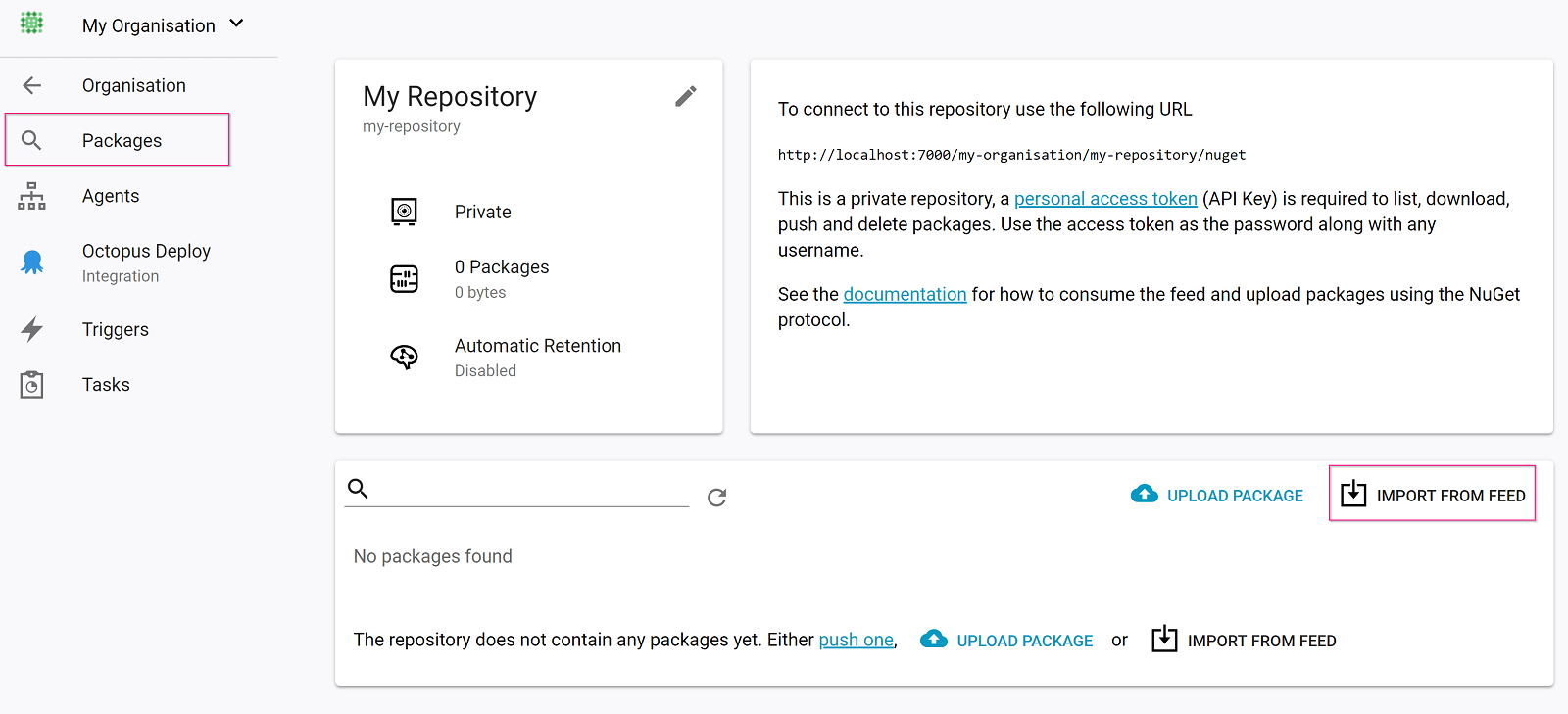 Import from feed button location
